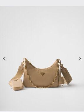 Prada Beige Nylon Shoulder Bag with Detachable Strap and Pouch